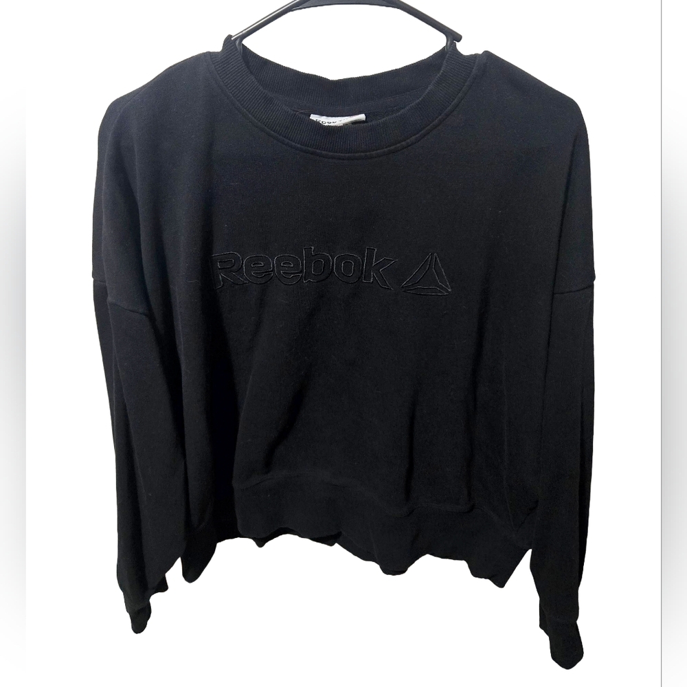 Reebok Cropped Women's Classic Black Crew Neck, Size Large